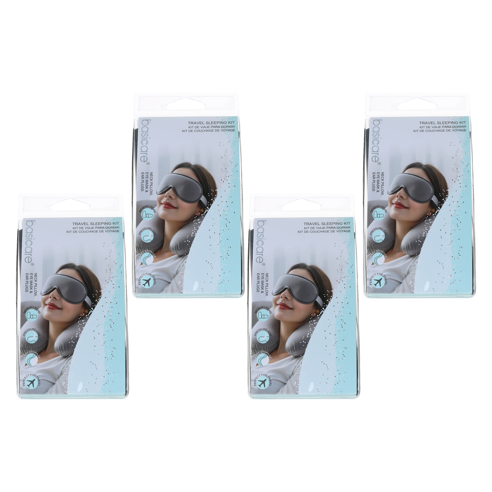Basicare Travel Sleeping Kit 4 Pack Neck Pillow Eye Mask Ear Plugs