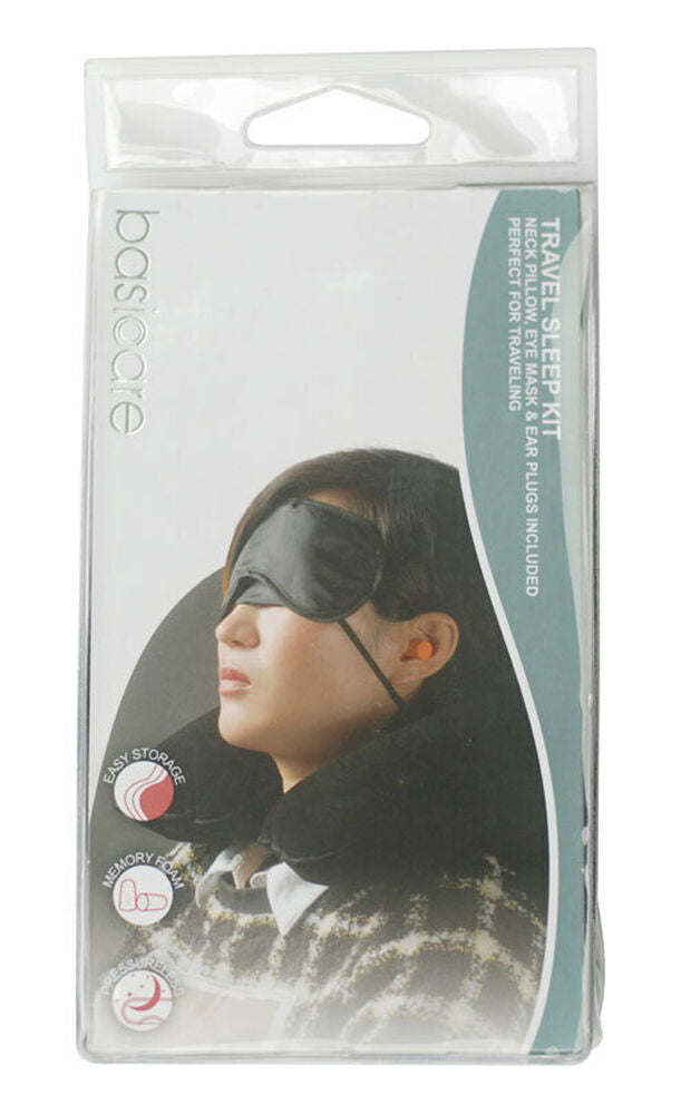 Basicare Travel Sleeping Kit Neck Pillow Eye Mask Ear Plugs