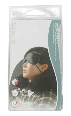 Basicare Travel Sleeping Kit with Neck Pillow Eye Mask and Ear Plugs