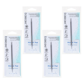 Basicare Blackhead Remover Tool Bundle of 4 Stainless Steel with Alcohol Pads