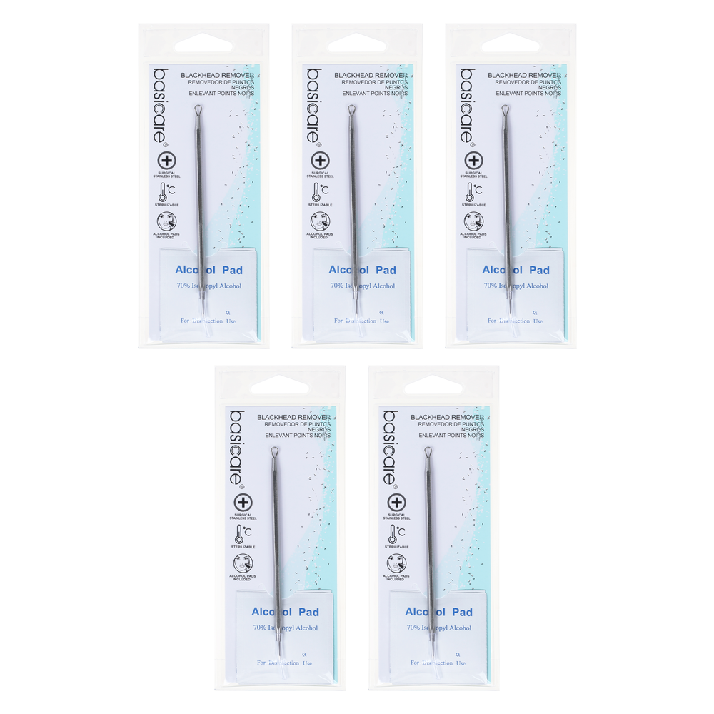 Basicare Blackhead Remover Tool 5 Pack Stainless Steel Alcohol Prep Pads