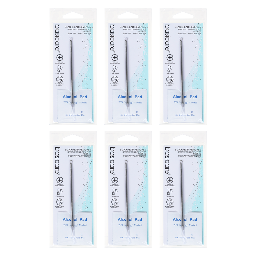 Basicare Blackhead Remover Tool Stainless Steel Bundle of 6 with Alcohol Pads