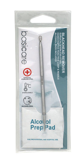 Basicare Blackhead Remover Tool Stainless Steel with Alcohol Prep Pads
