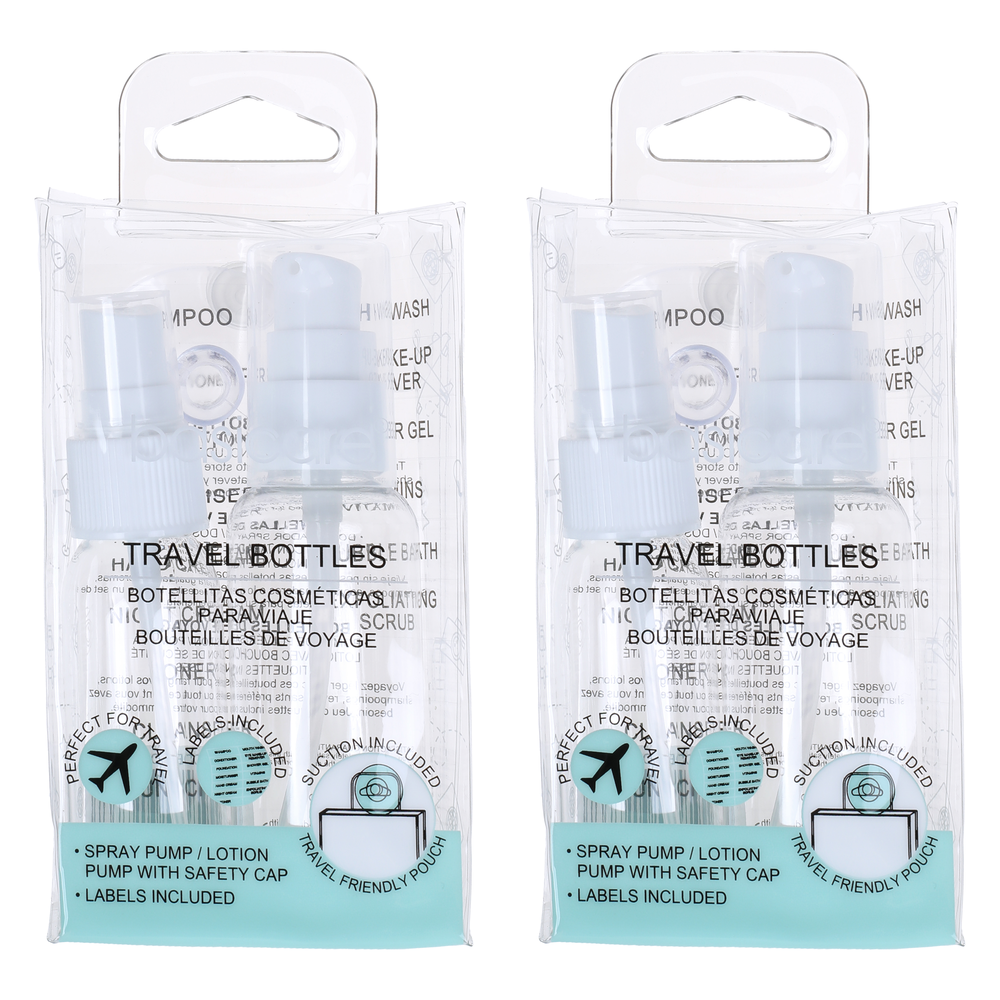 Basicare Refillable Travel Bottles Set Bundle of 2 with Pumps and Labels