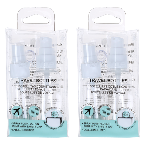Basicare Refillable Travel Bottles Set Bundle of 2 with Pumps and Labels