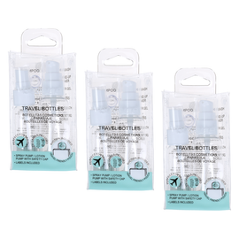 Basicare Refillable Travel Bottles Set 3 Pack with Pumps and Labels