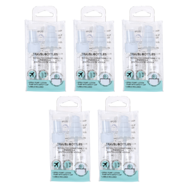Basicare Refillable Travel Bottles Set Bundle of 5 With Pumps and Labels