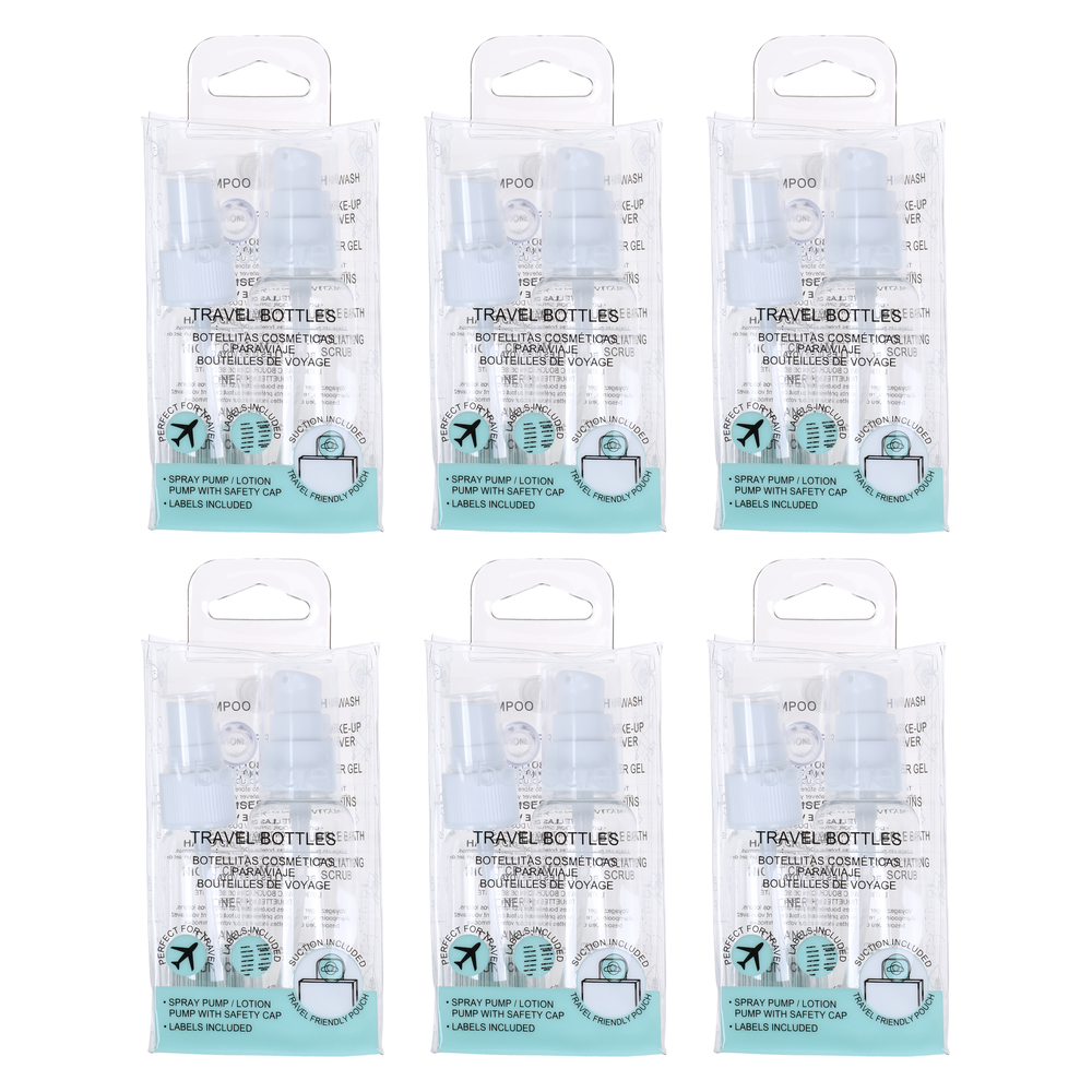 Basicare Refillable Travel Bottles Set Bundle of 6 with Pumps and Labels