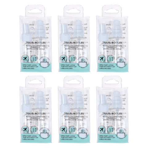 Basicare Refillable Travel Bottles Set Bundle of 6 with Pumps and Labels