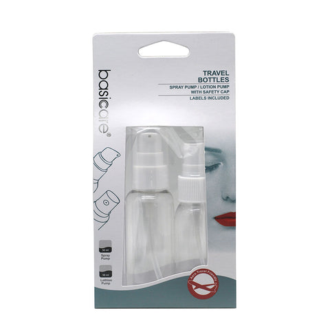 Basicare Refillable Travel Bottles Set with Pumps and Labels