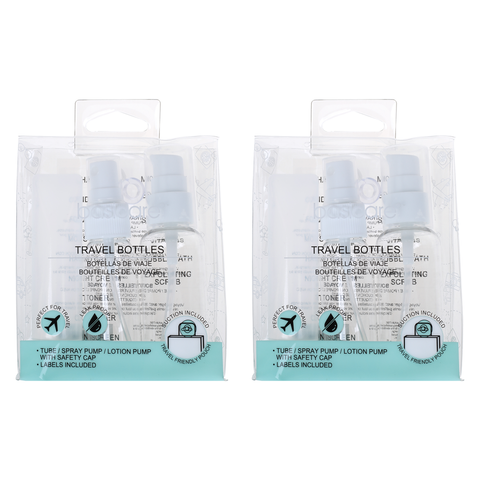 Basicare Travel Refillable Bottles Set Bundle of 2 with Pumps Labels and Caps
