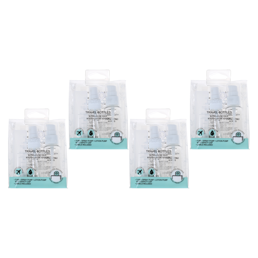 Basicare Travel Bottles 4 Pack Refillable Spray Pump Lotion Bottles Set