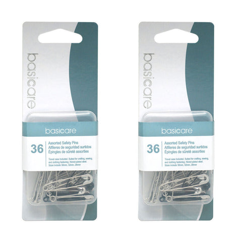 Basicare Assorted Safety Pins 36 Pack Rust Resistant Travel Case 2 Pack