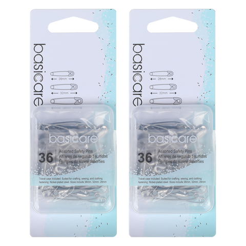 Basicare Assorted Safety Pins 36 Pack Rust Resistant Travel Case 2 Pack