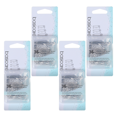 Basicare Assorted Safety Pins 36pcs Bundle of 4 with Travel Case