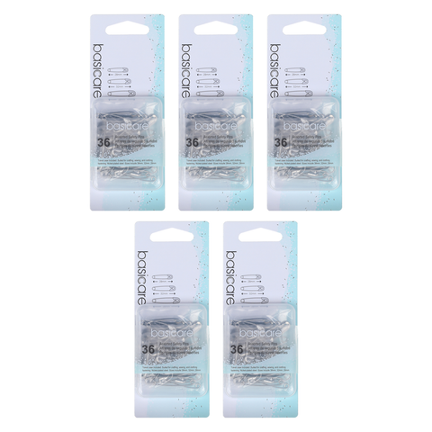 Basicare Assorted Safety Pins 36pcs Rust Resistant Travel Case Bundle of 5