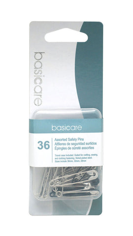 Basicare Assorted Safety Pins 36pcs Durable Rust Resistant with Travel Case