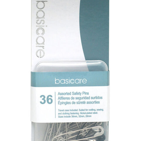 Basicare Assorted Safety Pins 36pcs Durable Rust Resistant with Travel Case