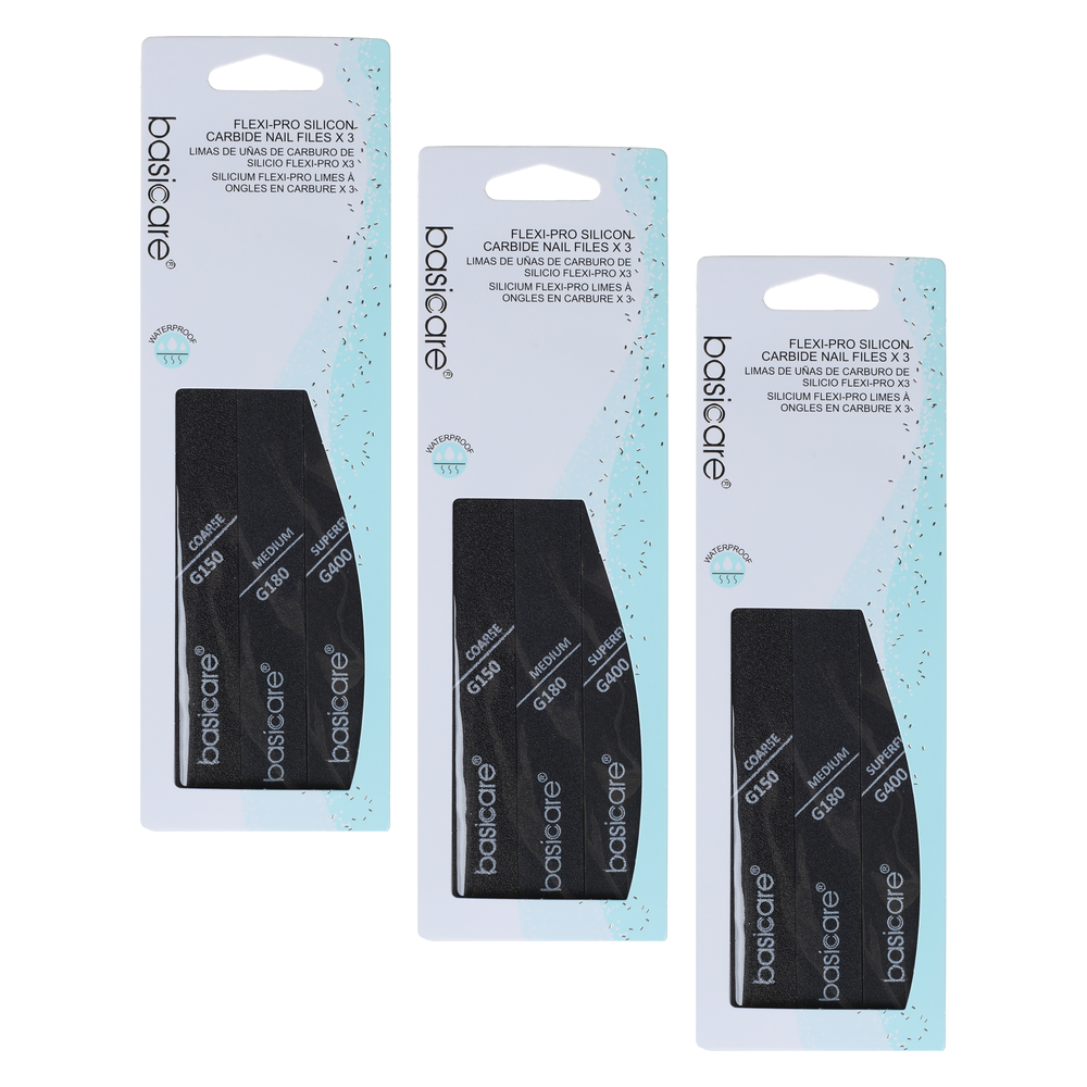 Basicare Flexi Pro Silicon Carbide Nail File Bundle of 3 Coarse Medium Superfine