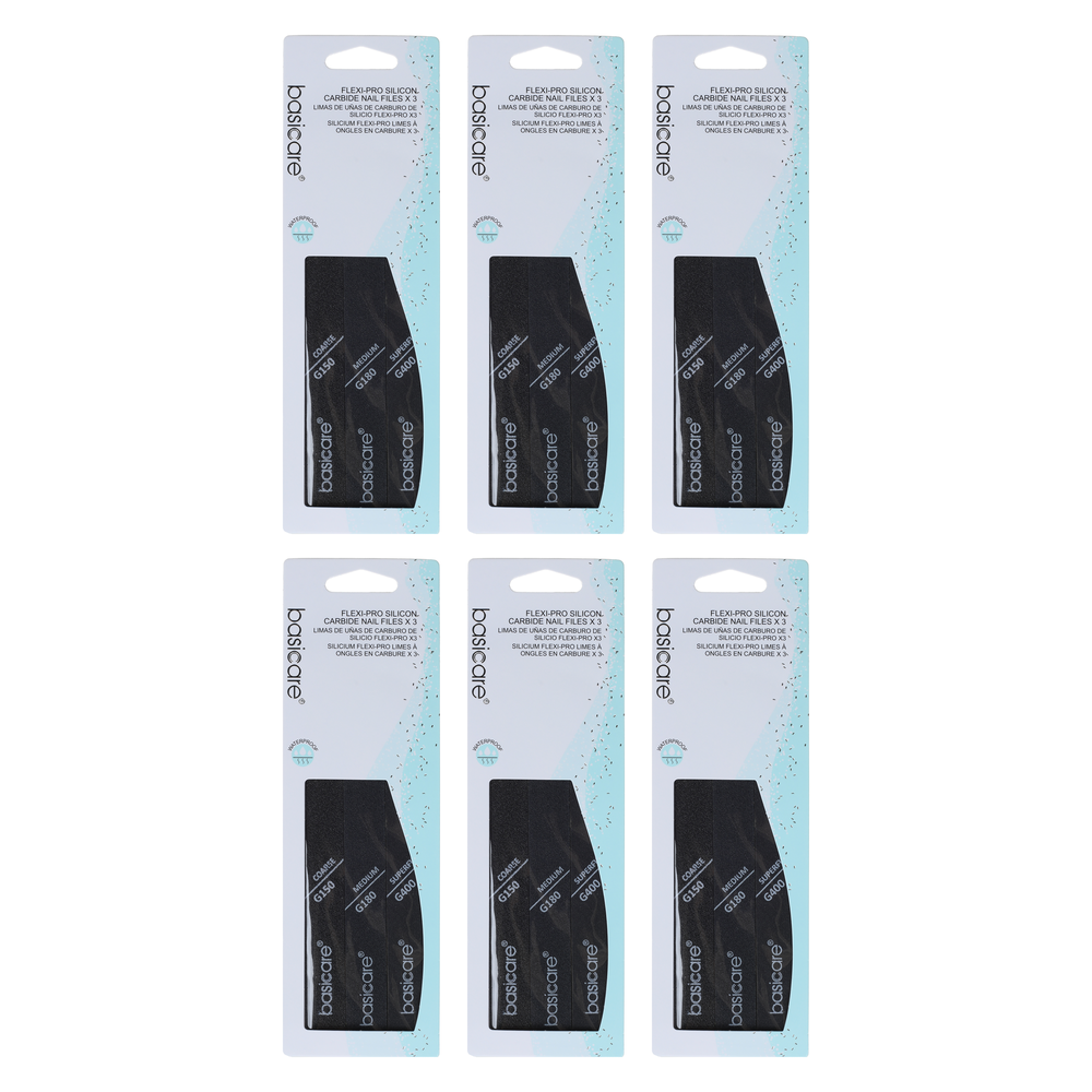 Basicare Flexi Pro Silicon Carbide Nail File 3pc Set Bundle of 6