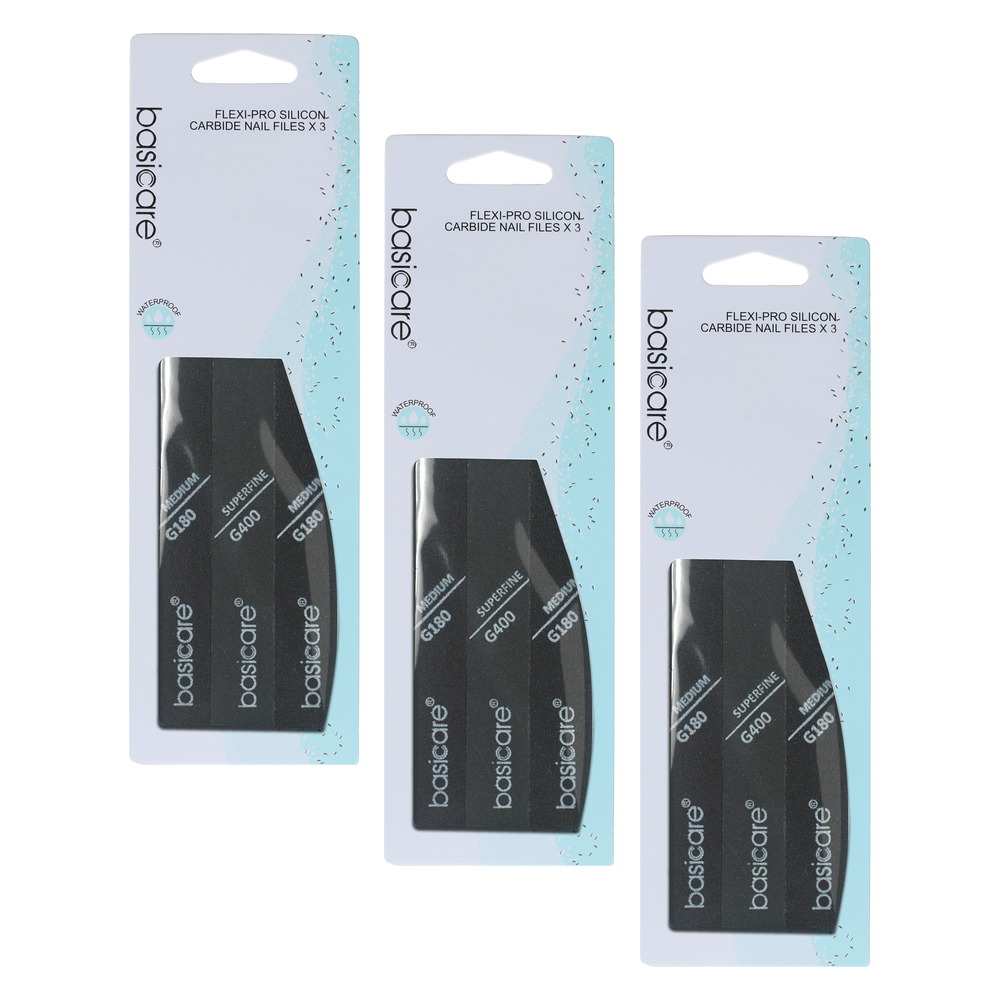 Basicare Flexi Pro Silicon Carbide Nail File Black Bundle of 3 Medium Superfine