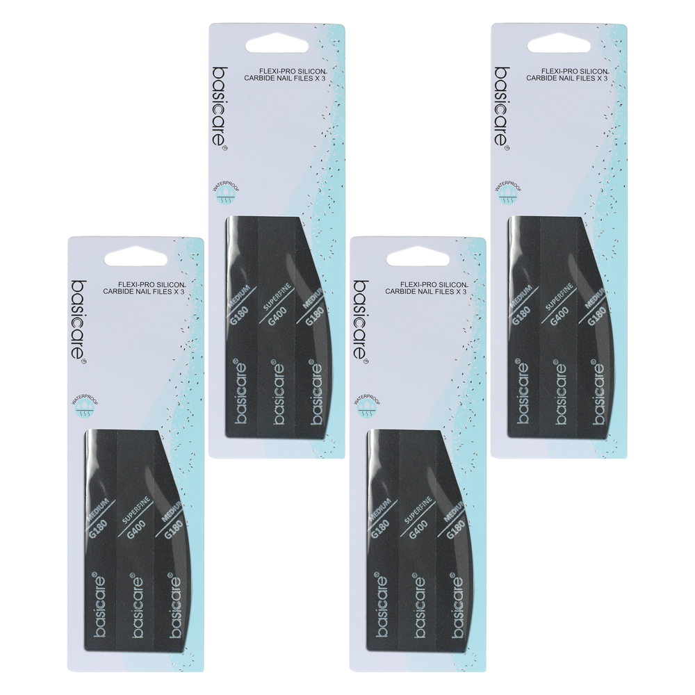Basicare Flexi Pro Silicon Carbide Nail File Black 3pcs Bundle of 4