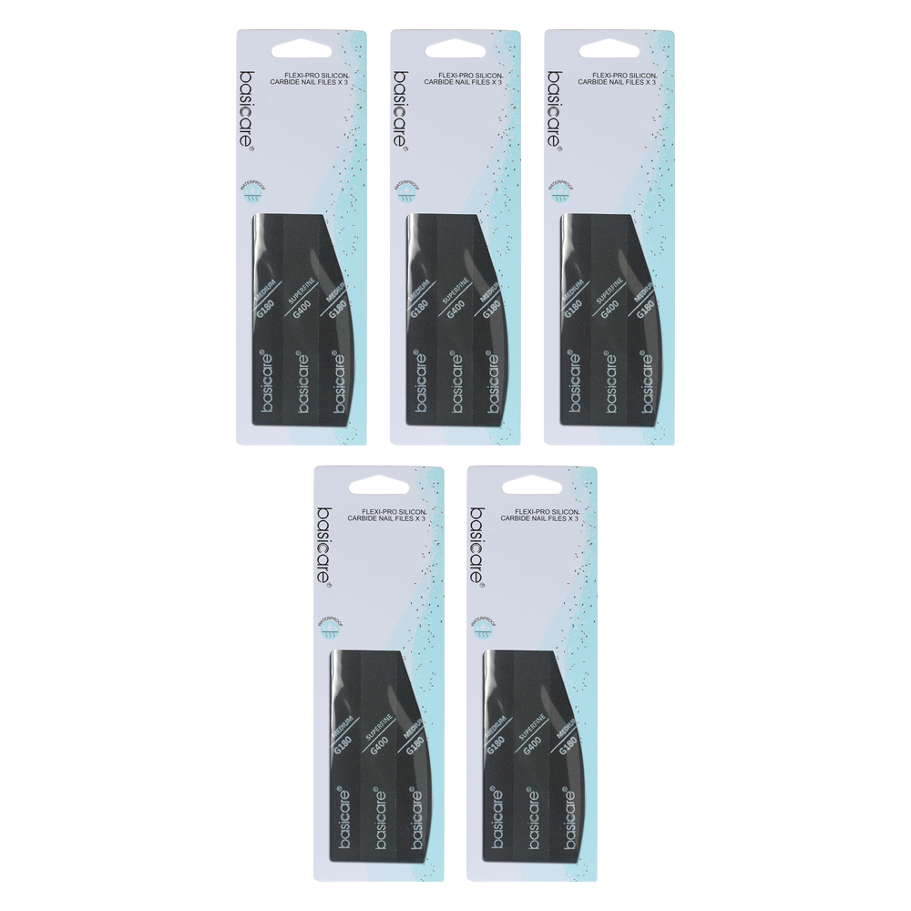 Basicare Flexi Pro Silicon Carbide Nail File Black 3pcs Bundle of 5