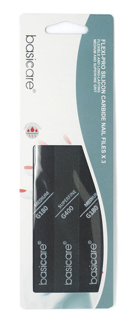 Basicare Flexi Pro Silicon Carbide Nail File Black 3pcs Medium Superfine