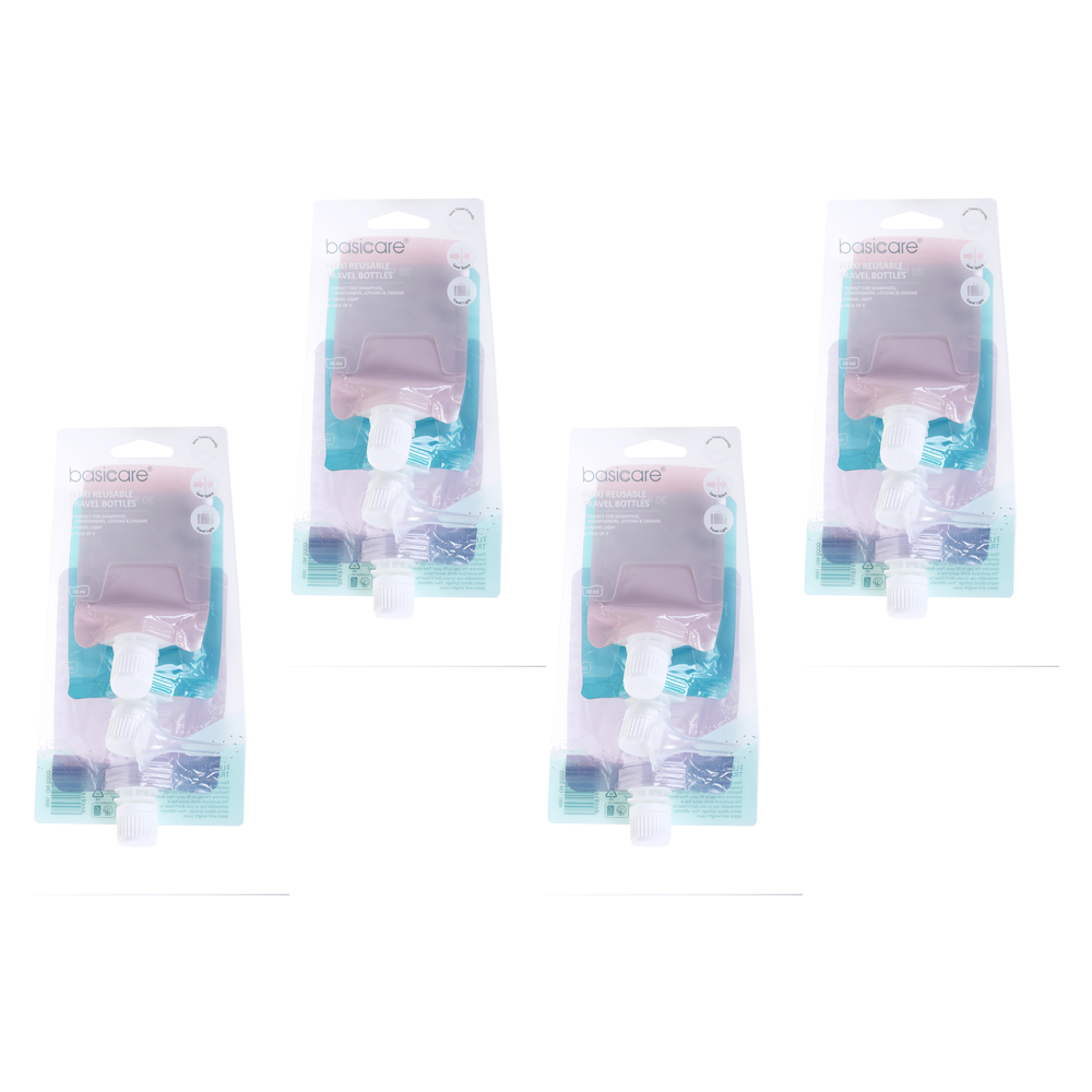 Basicare Flexi Reusable Travel Bottles Bundle of 4 30ml 50ml 80ml