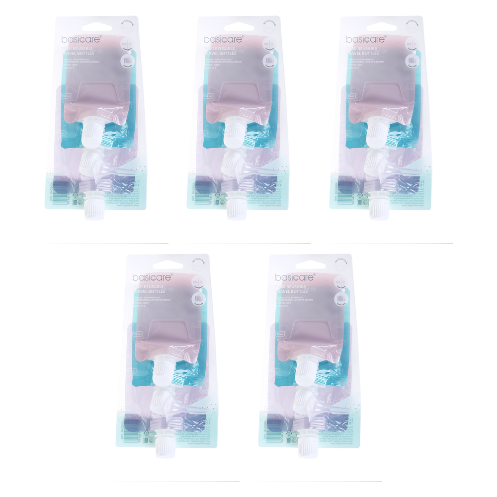 Basicare Flexi Reusable Travel Bottles 3 Pack Bundle of 5