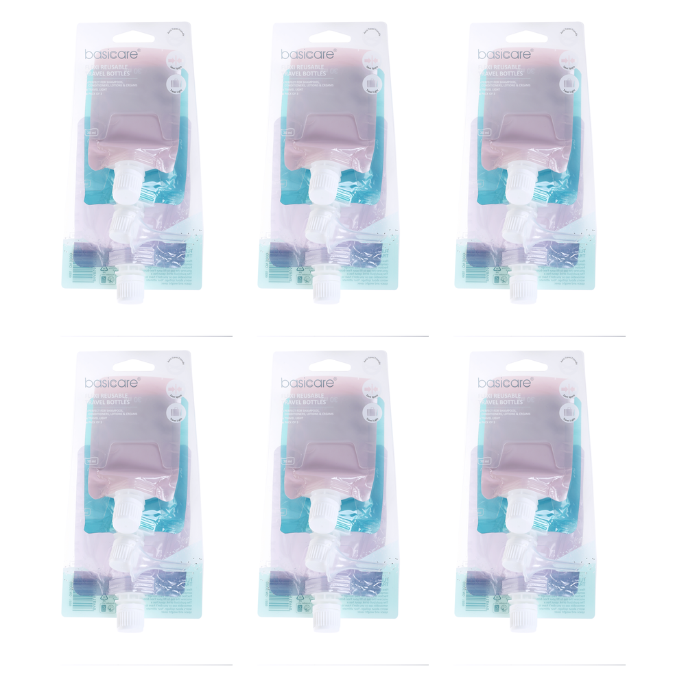 Basicare Flexi Reusable Travel Bottles 3 Pack Bundle of 6 30ml 50ml 80ml
