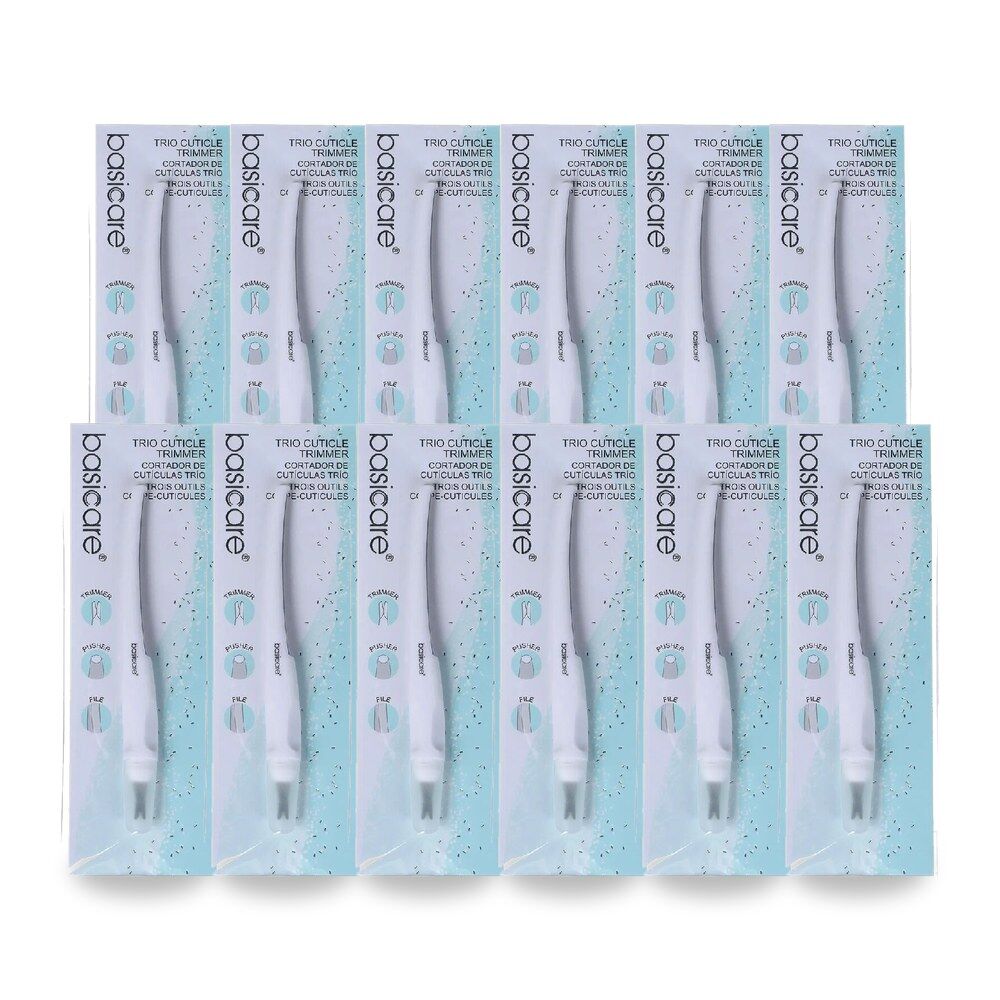 Basicare Multi Functional Cuticle Trimmer 3 in 1 Trimmer Pusher and File Pack of 12