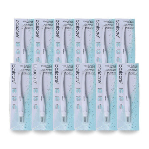 Basicare Multi Functional Cuticle Trimmer 3 in 1 Trimmer Pusher and File Pack of 12