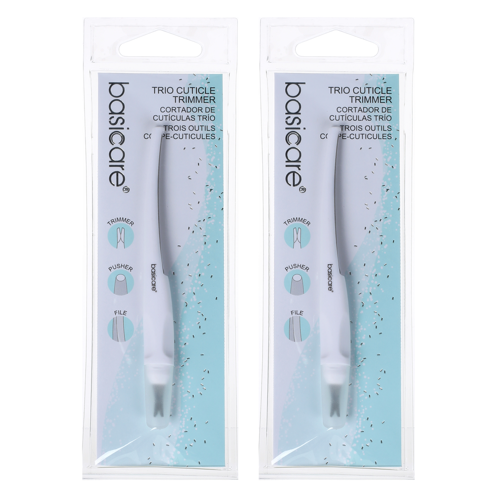 Basicare Multi Functional Cuticle Trimmer 3 in 1 Pusher File 2 Pack