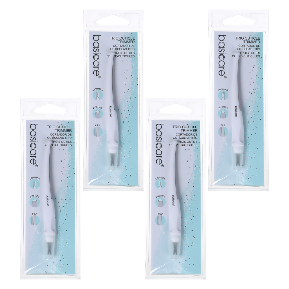 Basicare 4 Pack Multi Functional Cuticle Trimmer 3 in 1 Pusher and File