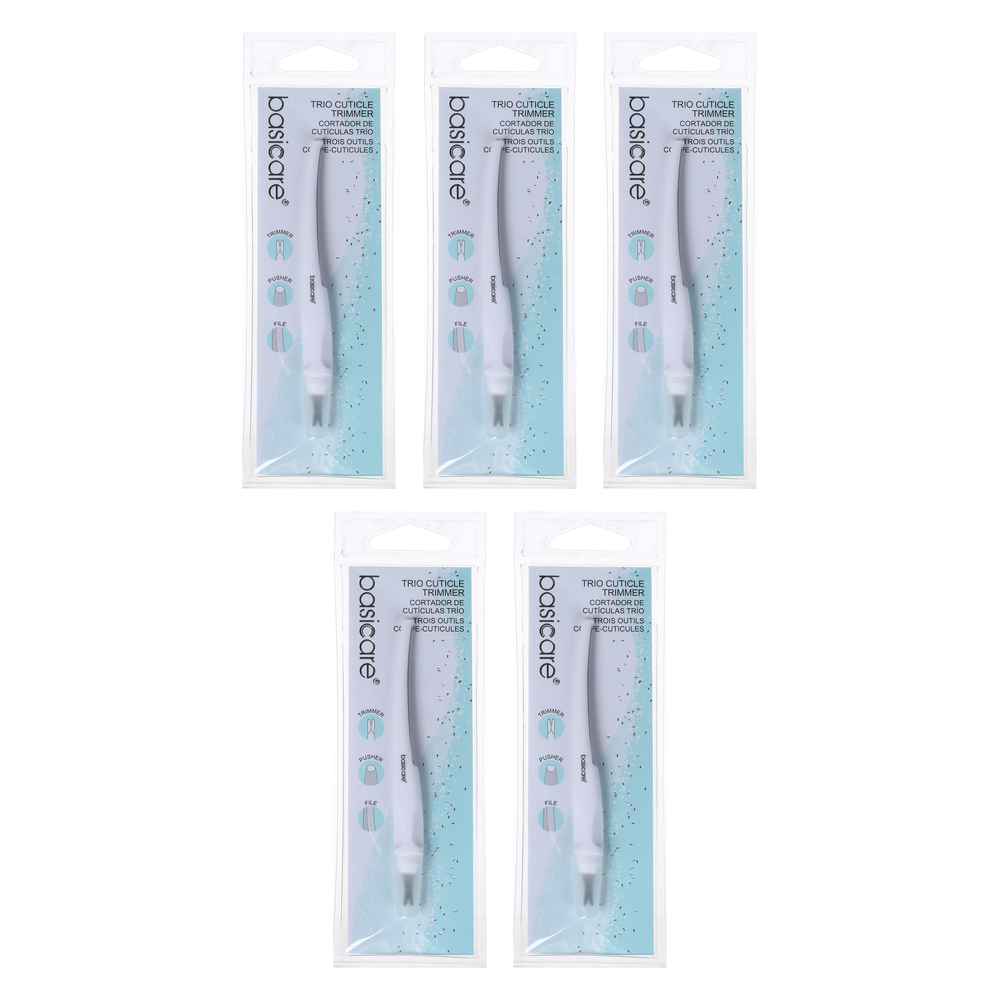 Basicare 5 Pack Multi Functional Cuticle Trimmer 3 in 1 Pusher and File
