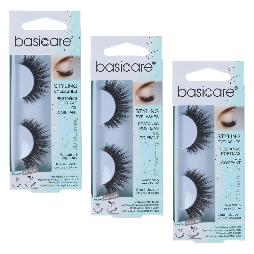 Basicare 3 Pack 3D Blooming Styling Eyelashes Reusable with Glue