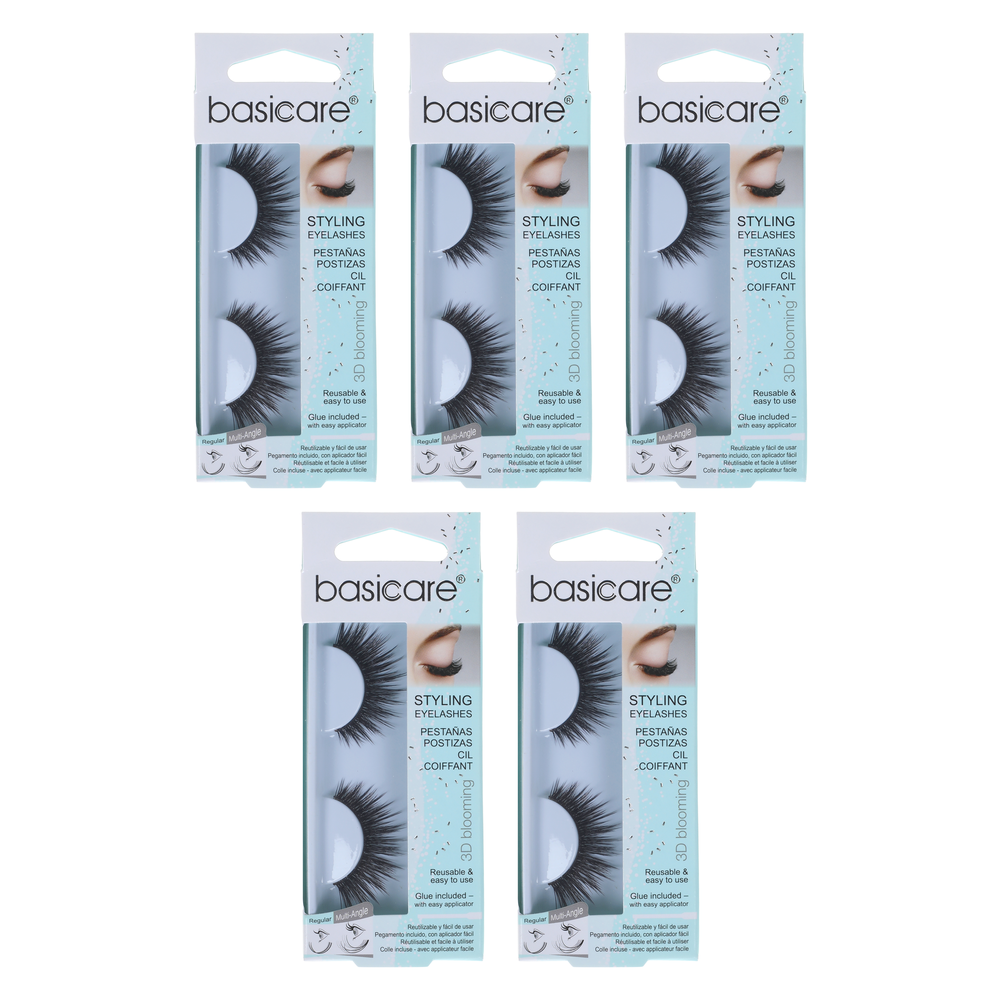 Basicare 3D Blooming Eyelashes 1921 Reusable Lightweight Bundle of 5 with Glue