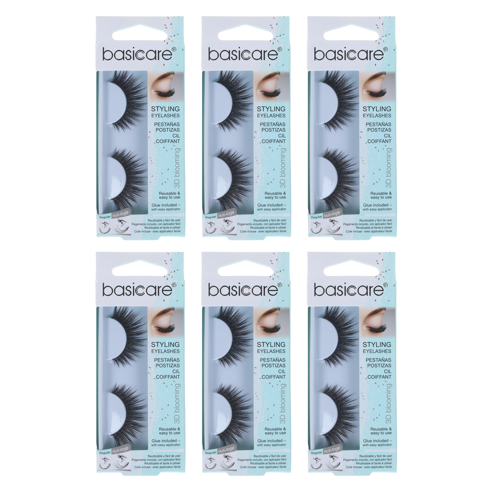 Basicare 3D Blooming Eyelashes 1921 Reusable Lightweight With Glue 6 Pack