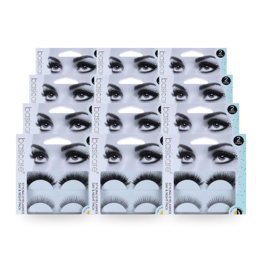 Basicare Styling Eyelashes Day and Night Pack 2 Pairs Reusable with Glue Bundle of 12