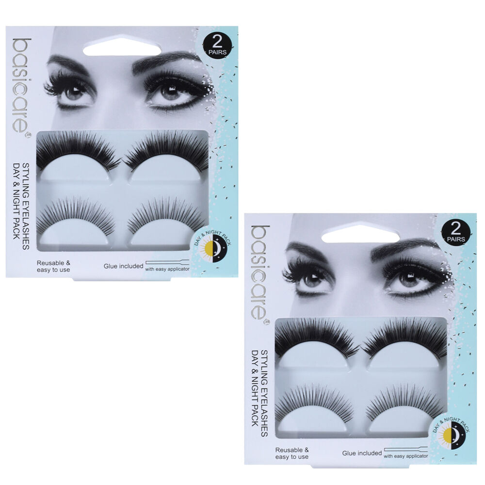 Basicare Day and Night False Eyelashes 2 Pairs Reusable with 2 Adhesives