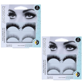 Basicare Day and Night False Eyelashes 2 Pairs Reusable with 2 Adhesives