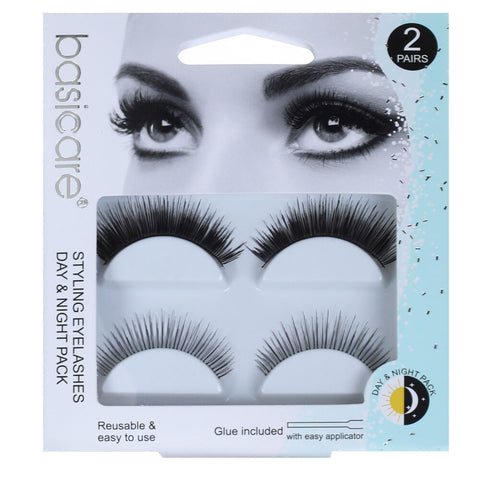 Basicare Styling Eyelashes Day and Night Pack 2 Pairs Reusable with Glue