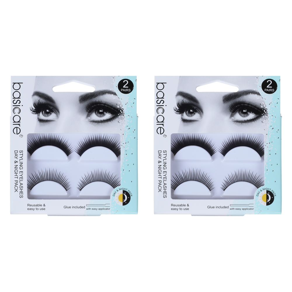 Basicare Day and Night Reusable Eyelashes 2 Pairs with Lash Glue x2