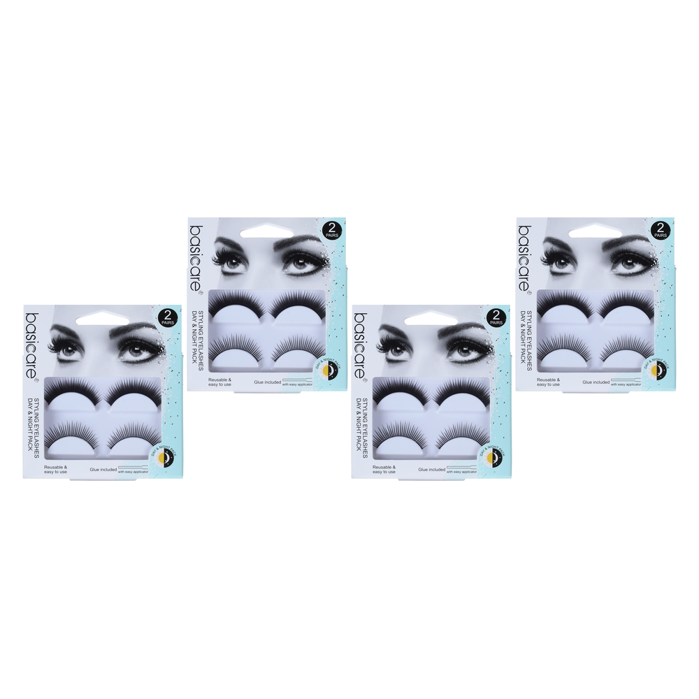 Basicare Day and Night Reusable Eyelashes with Glue Bundle 4 Pack