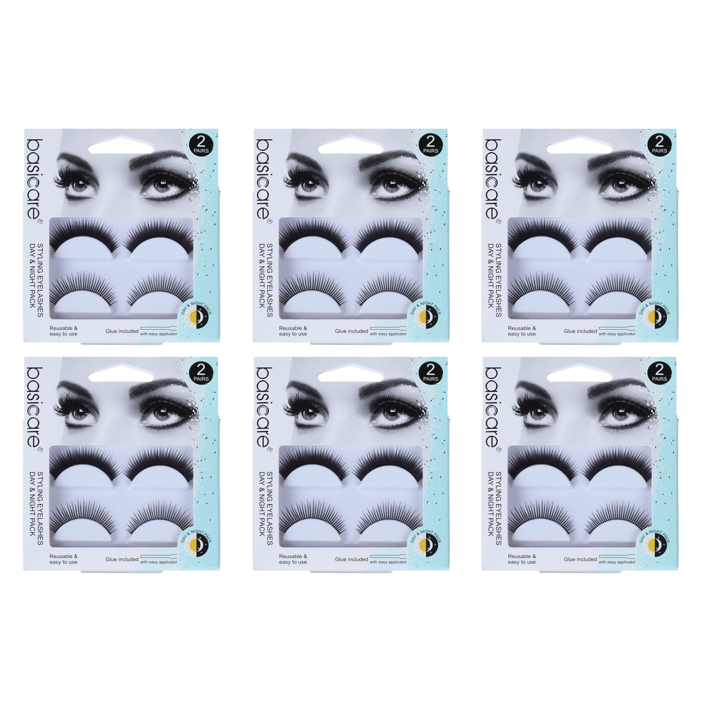 Basicare Day and Night Eyelashes 2 Pairs Reusable with Glue Bundle of 6