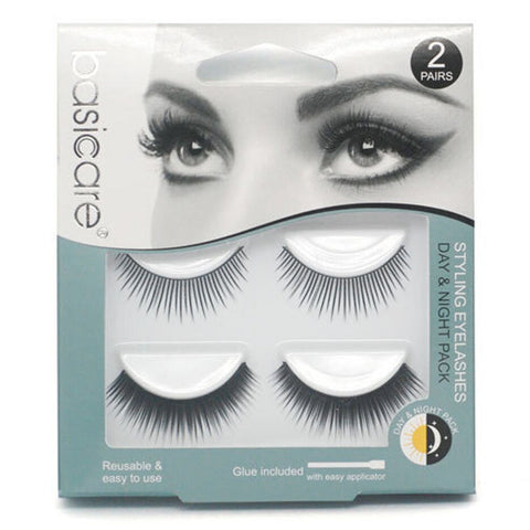 Basicare Styling Eyelashes Day and Night 2 Pairs Reusable Lashes with Glue