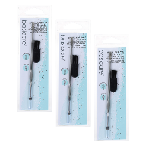 Basicare Bundle of 3 Rust Resistant Spiral Ear Wax Cleaners Safe Reusable