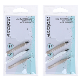 Basicare Stainless Steel Mini Tweezers Set 3pc Precision Grooming Tools Pack of 2