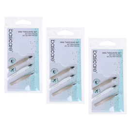 Basicare Mini Tweezers Bundle of 3 Stainless Steel Precision Grooming Tools